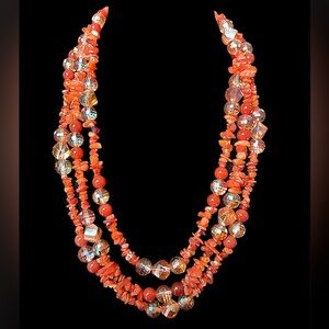 Vintage Carnelian and Crystal Three Strand Necklace